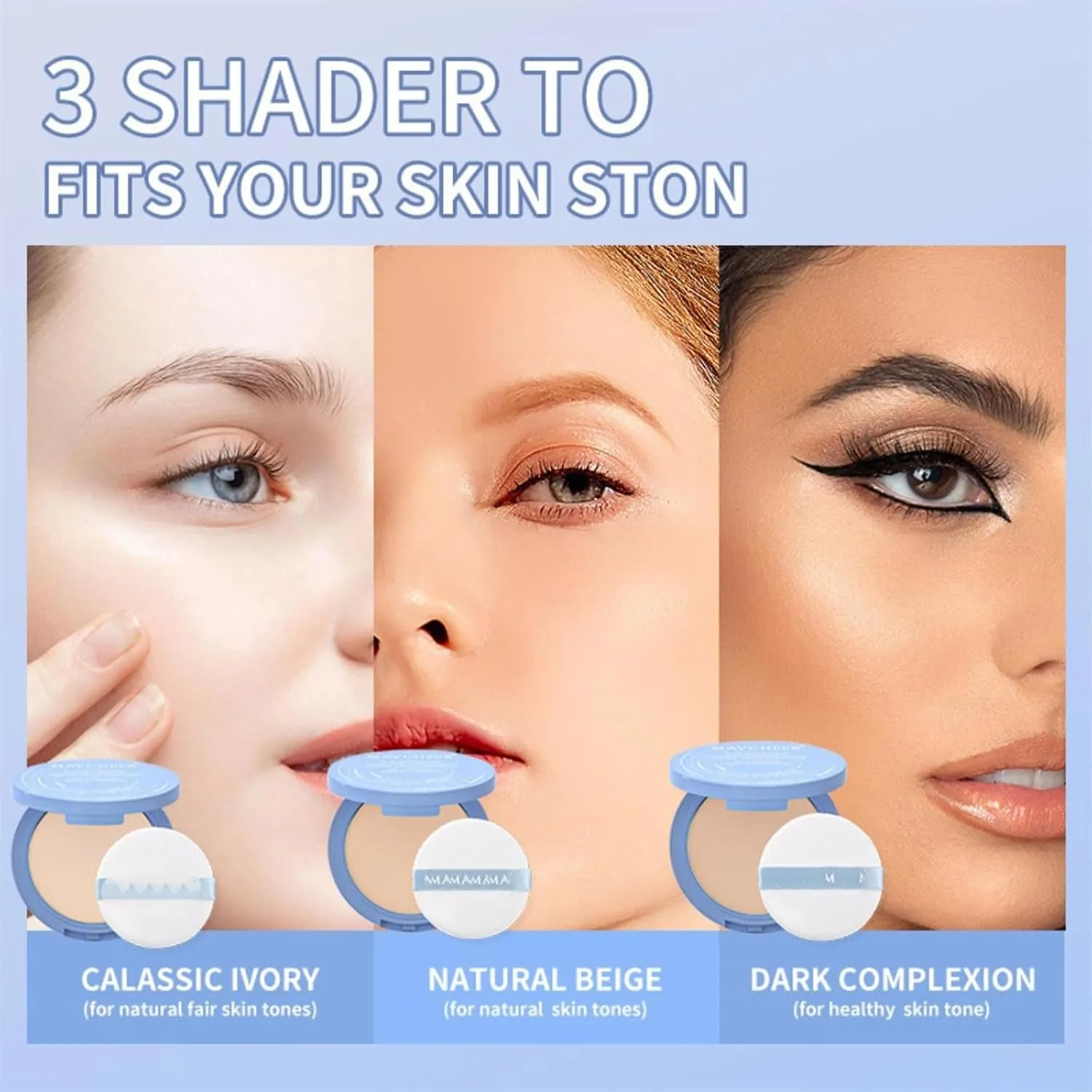 Maycheer Lasting Waterproof Face Powder, Gel Compact Powder, Matte Smooth Setting Powder Makeup, Lightweight Oil Control Facial Powder, Control Shine&smooth Complexion (03 Deep Skin)