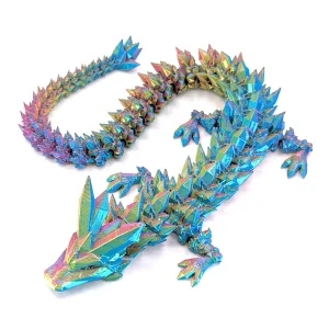 Medium 12" Articulated Crystal Dragon - Multi Color 3D Printed Plastic Dragon Figure - Rainbow Pearlescent Colors - Interlocked Body Segments and Legs (Medium 12", Pastel Rainbow)
