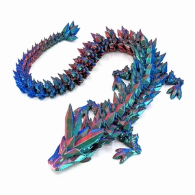 Medium 12" Articulated Crystal Dragon - Multi Color 3D Printed Plastic Dragon Figure - Rainbow Pearlescent Colors - Interlocked Body Segments and Legs (Medium 12", Dark Rainbow)