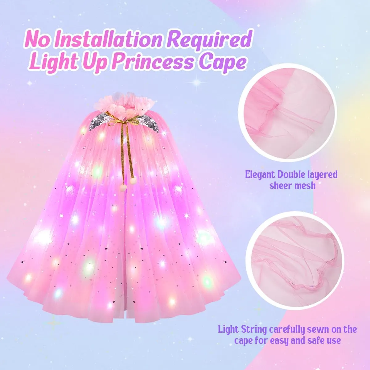 Meland Princess Dress up Clothes for Little Girl, 11Pcs Princess Cape with Crown, Princess Dresses for Girl 3-8 Birthday Gift