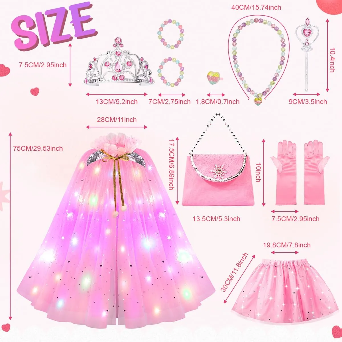 Meland Princess Dress up Clothes for Little Girl, 11Pcs Princess Cape with Crown, Princess Dresses for Girl 3-8 Birthday Gift