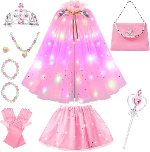 Meland Princess Dress up Clothes for Little Girl, 11Pcs Princess Cape with Crown, Princess Dresses for Girl 3-8 Birthday Gift
