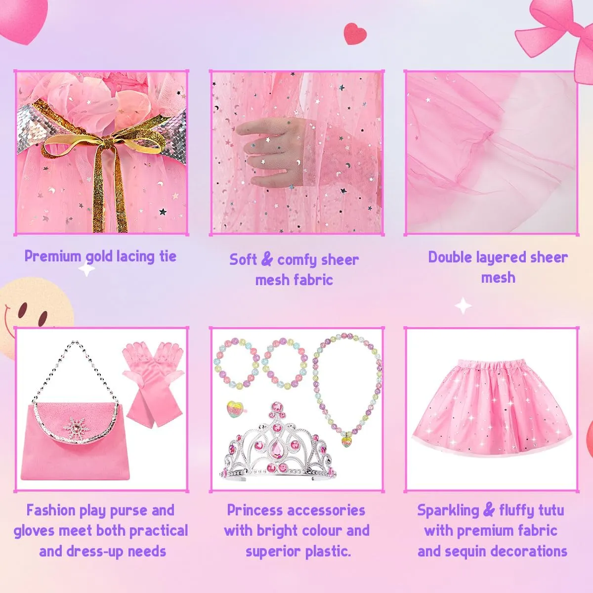 Meland Princess Dress up Clothes for Little Girl, 11Pcs Princess Cape with Crown, Princess Dresses for Girl 3-8 Birthday Gift