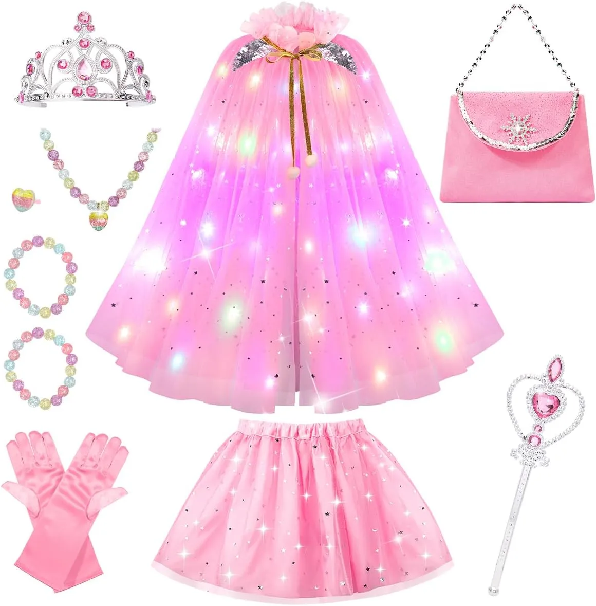 Meland Princess Dress up Clothes for Little Girl, 11Pcs Princess Cape with Crown, Princess Dresses for Girl 3-8 Birthday Gift