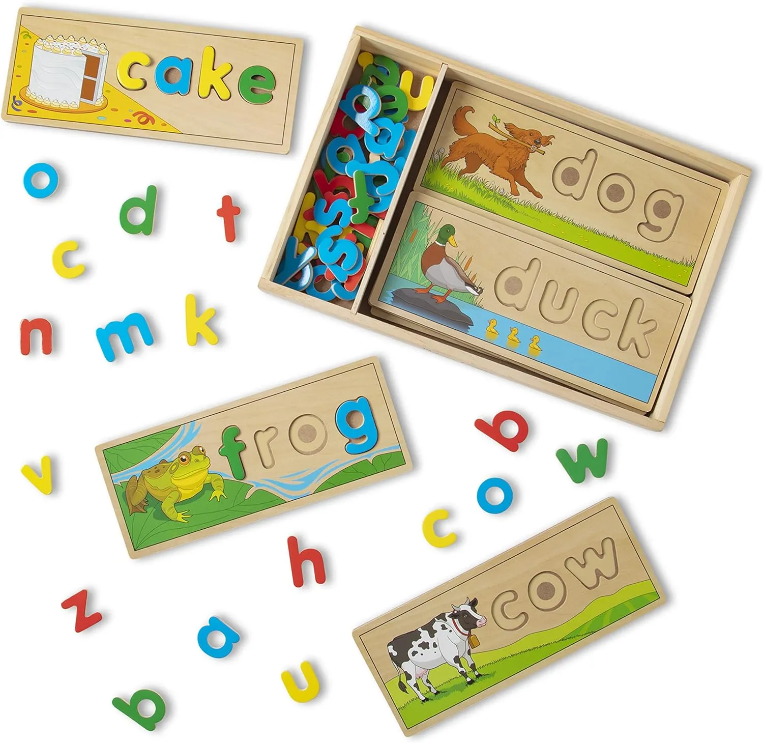 Melissa & Doug See & Spell Wooden Educational Language Learning Toy With Letters, Puzzle Boards Preschool Learning Activities, See & Spell Toys For Kids Ages 4 