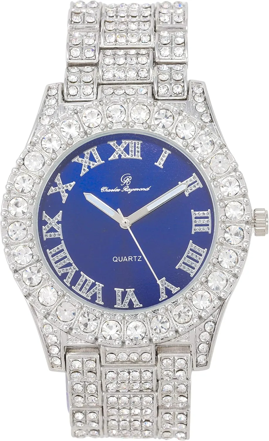 Mens Big Rocks Bezel - Dial with Roman Numerals Fully Iced Out Watch w/Cuban Chain Bracelet & Ring - ST10327 3pc Set