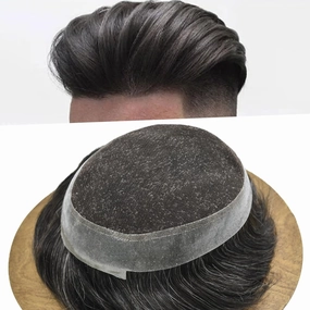 Mens Toupee Human Hair Natural Hairline Hair Replacement System For Men Hair Piece Soft Lace Toupee For Men Hairpieces 7X9#1B20#1B Off Black 20% Grey 120% density