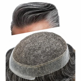 Mens Toupee Human Hair Natural Hairline Hair Replacement System For Men Hair Piece Soft Lace Toupee For Men Hairpieces 7X9#1B40#1B Off Black 40% Grey 120% density