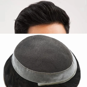 Mens Toupee Human Hair Natural Hairline Hair Replacement System For Men Hair Piece Soft Lace Toupee For Men Hairpieces 8X10#1B10#1B Off Black 10% Grey 120% density
