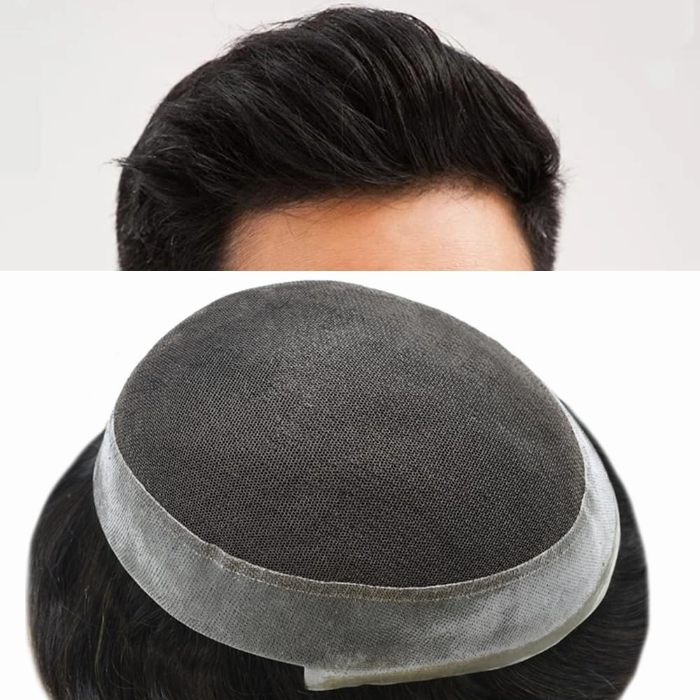 Mens Toupee Human Hair Natural Hairline Hair Replacement System For Men Hair Piece Soft Lace Toupee For Men Hairpieces 8X10#1B10#1B Off Black 10% Grey 120% density