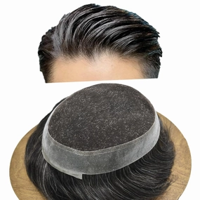 Mens Toupee Human Hair Natural Hairline Hair Replacement System For Men Hair Piece Soft Lace Toupee For Men Hairpieces 8X10#1B10#1B Off Black 10% Grey 130% density