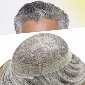 Mens Toupee Human Hair Natural Hairline Hair Replacement System For Men Hair Piece Soft Lace Toupee For Men Hairpieces 8X10#1B80#1B Off Black 80% Grey 100% density