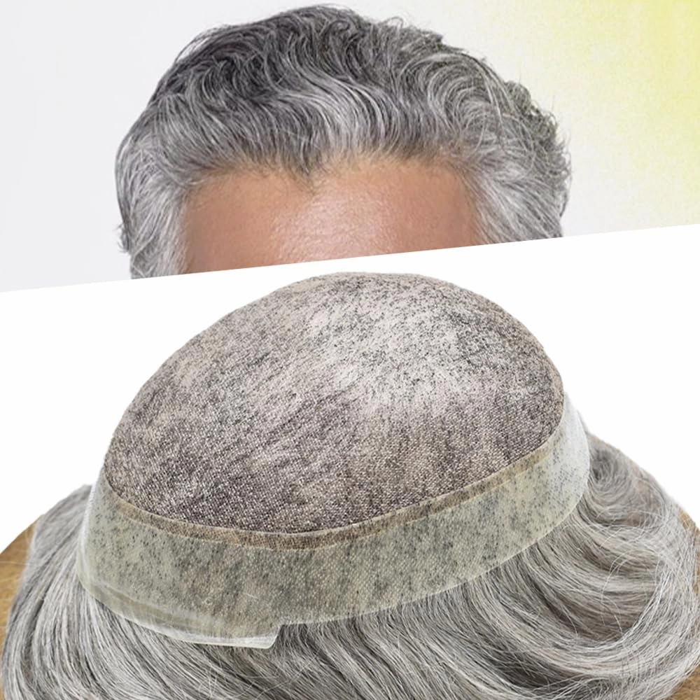 Mens Toupee Human Hair Natural Hairline Hair Replacement System For Men Hair Piece Soft Lace Toupee For Men Hairpieces 8X10#1B80#1B Off Black 80% Grey 100% density