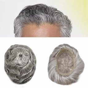 Mens Toupee Human Hair Natural Hairline Hair Replacement System For Men Hair Piece Soft Lace Toupee For Men Hairpieces 8X10#1B80#1B Off Black 80% Grey 120% density