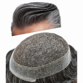 Mens Toupee Human Hair Natural Hairline Hair Replacement System For Men Hair Piece Soft Lace Toupee For Men Hairpieces 8X10#240#2 Darkest Brown 40% Grey 120% density