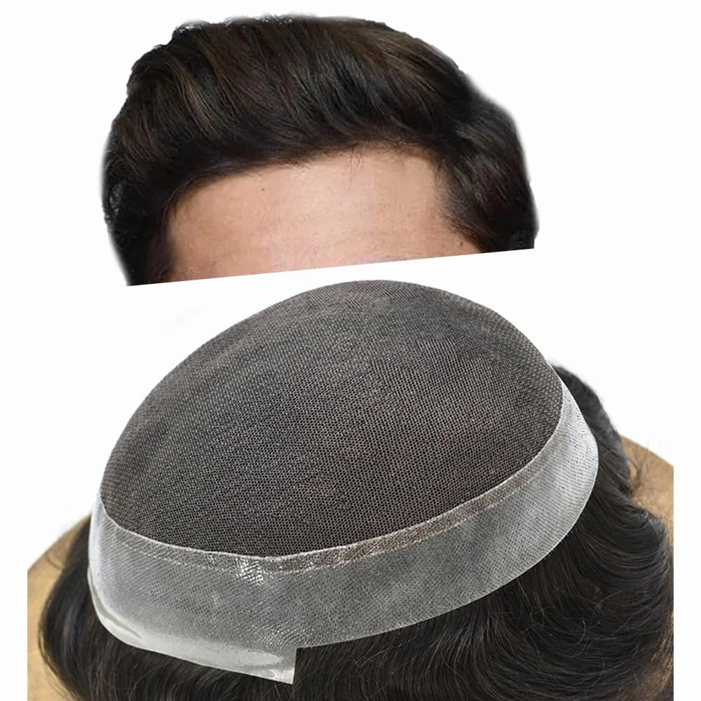 Mens Toupee Human Hair Natural Hairline Hair Replacement System For Men Hair Piece Soft Lace Toupee For Men Hairpieces 8X10#2 Darkest Brown 120% density