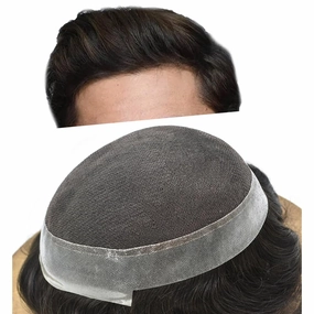 Mens Toupee Human Hair Natural Hairline Hair Replacement System For Men Hair Piece Soft Lace Toupee For Men Hairpieces 8X10#2 Darkest Brown 120% density