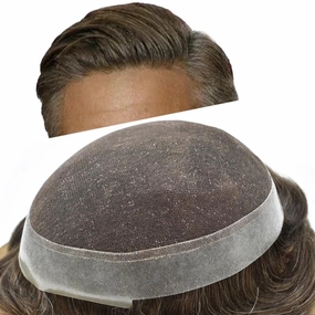 Mens Toupee Human Hair Natural Hairline Hair Replacement System For Men Hair Piece Soft Lace Toupee For Men Hairpieces 8X10#3 Dark Brown 120% density