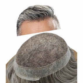 Mens Toupee Human Hair Natural Hairline Hair Replacement System For Men Hair Piece Soft Lace Toupee For Men Hairpieces 8X10#560#5 Medium Light Brown 60% Grey 120% density