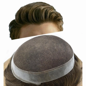 Mens Toupee Human Hair Natural Hairline Hair Replacement System For Men Hair Piece Soft Lace Toupee For Men Hairpieces 8X10#5 Medium Light Brown 120% density