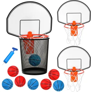 Meooeck 19 Pcs Trash Can Basketball Set Including 2 Clip on Hoop with Backboard 16 Mini Red and Blue Inflatable Basketball 1 Air Pump for Adult Boys Home Office Birthday Gift Practice Indoors(Classic)