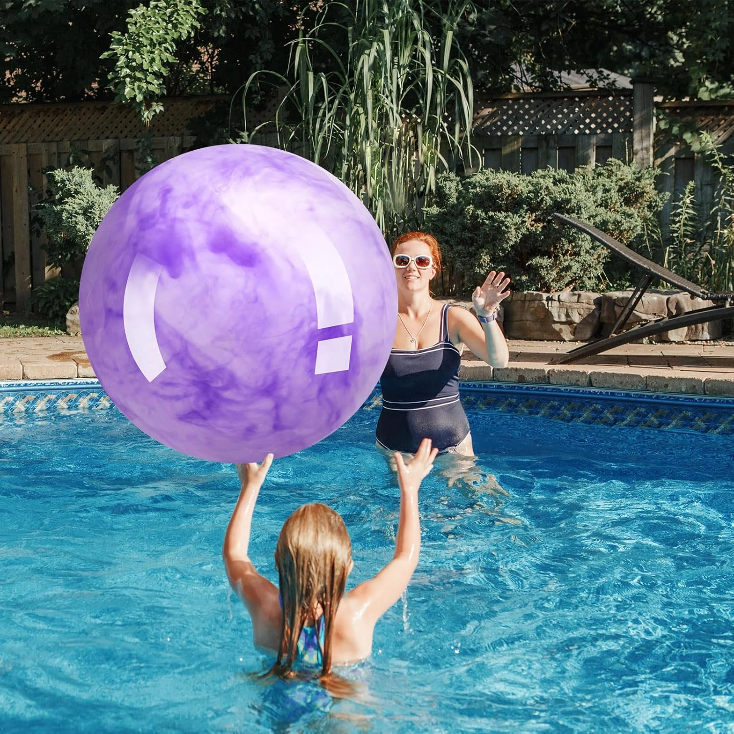 Meooeck 2 Pcs Giant Bouncy Balls Large Rubber Inflatable Marbleized Bouncing Giant Beach Balls for Kids and Adult, Pump Not Included