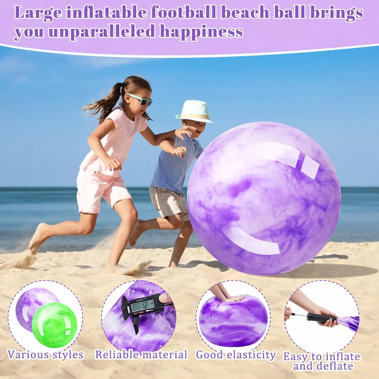 Meooeck 2 Pcs Giant Bouncy Balls Large Rubber Inflatable Marbleized Bouncing Giant Beach Balls for Kids and Adult, Pump Not Included