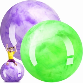 Meooeck 2 Pcs Giant Bouncy Balls Large Rubber Inflatable Marbleized Bouncing Giant Beach Balls for Kids and Adult, Pump Not Included