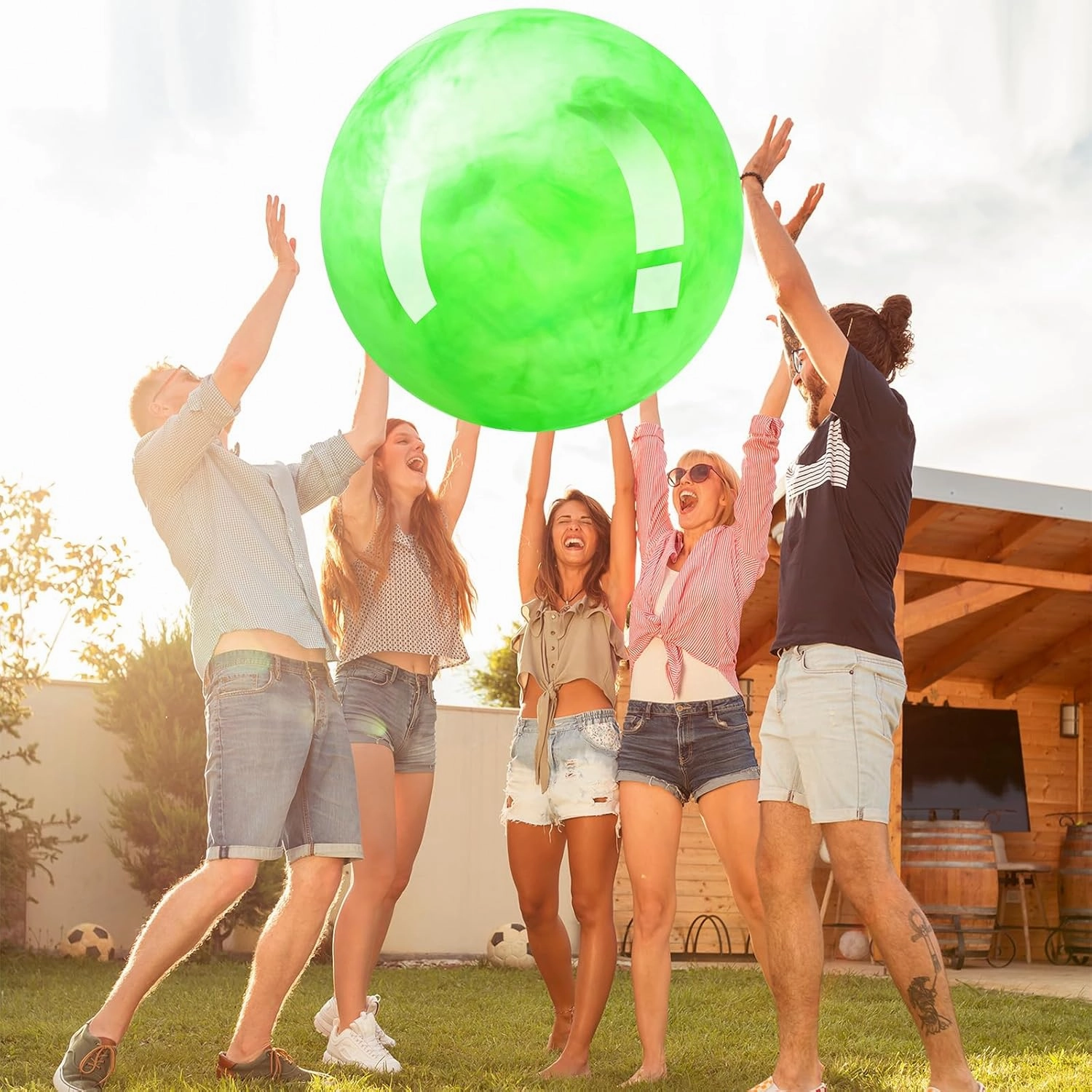 Meooeck 2 Pcs Giant Bouncy Balls Large Rubber Inflatable Marbleized Bouncing Giant Beach Balls for Kids and Adult, Pump Not Included