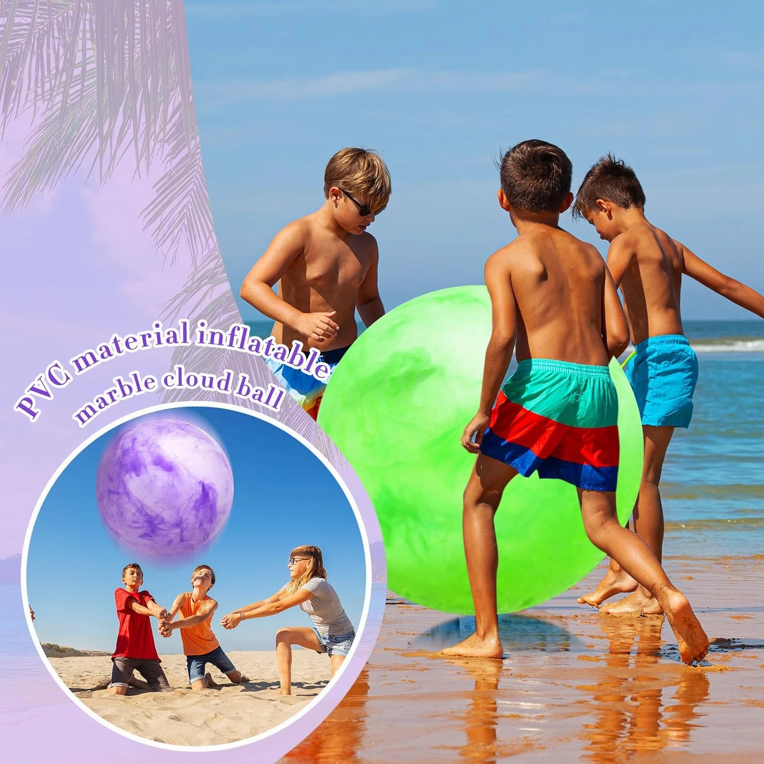 Meooeck 2 Pcs Giant Bouncy Balls Large Rubber Inflatable Marbleized Bouncing Giant Beach Balls for Kids and Adult, Pump Not Included
