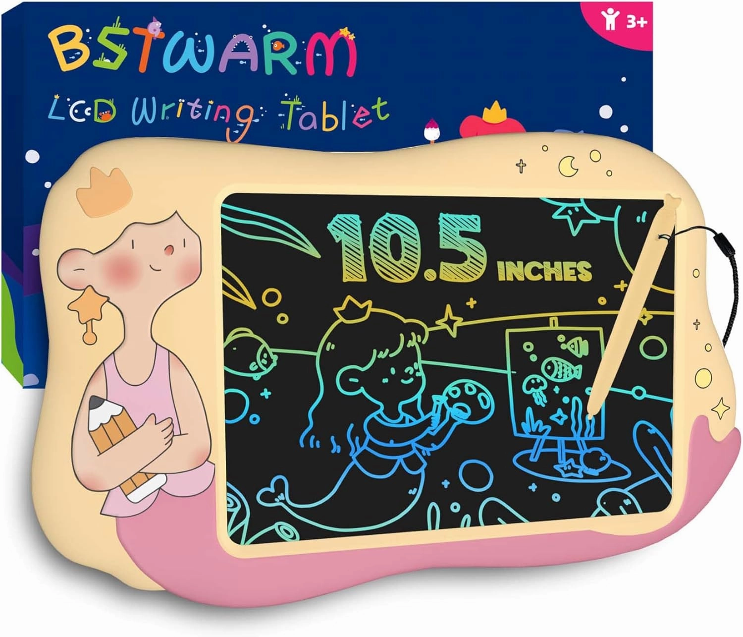 Mermaid Toys for Girls - Doodle Board LCD Writing Tablet for Kids, 10 Inch Toddler Drawing Pad, Educational and Learning Princess Toys, Christmas Birthday Gifts for 3 4 5 6 7 Year Old Girls - Yellow