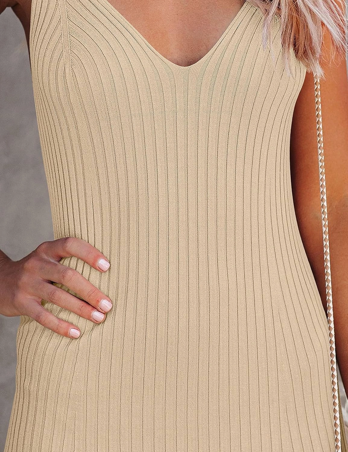 MEROKEETY Womens 2025 Summer Spring V Neck Knit Midi Dress Bodycon Casual Sleeveless Ribbed Sweater Dresses