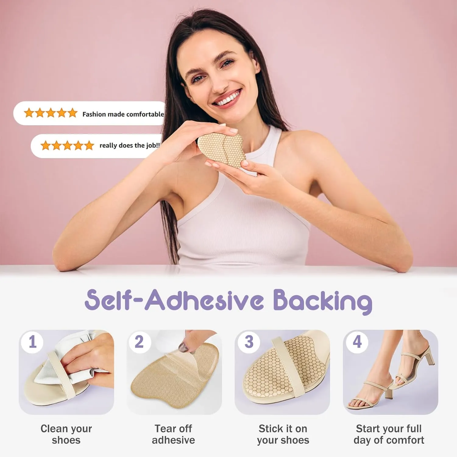 Metatarsal Pads for Women, Ball of Foot Cushions, Heel Inserts, High Heel Comfort Pads (2 Pairs), Anti Slip, Invisible Design