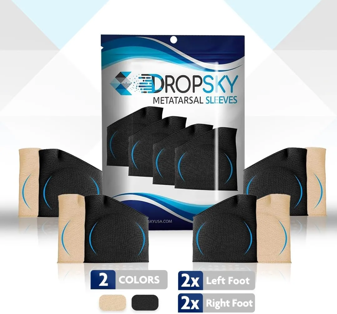 Metatarsal Pads Men Sleeves Inserts with Gel (4-Pack) Ball of Foot Cushions for Women & Men Pain Relief Soft Padding - Sesamoiditis Pads, Metatarsalgia Insoles, Metatarsal Foot Mens (Black)