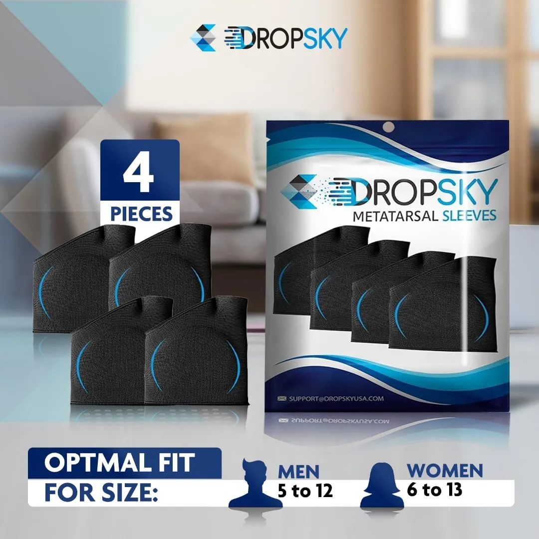 Metatarsal Pads Men Sleeves Inserts with Gel (4-Pack) Ball of Foot Cushions for Women & Men Pain Relief Soft Padding - Sesamoiditis Pads, Metatarsalgia Insoles, Metatarsal Foot Mens (Black)