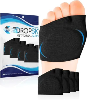 Metatarsal Pads Men Sleeves Inserts with Gel (4-Pack) Ball of Foot Cushions for Women & Men Pain Relief Soft Padding - Sesamoiditis Pads, Metatarsalgia Insoles, Metatarsal Foot Mens (Black)