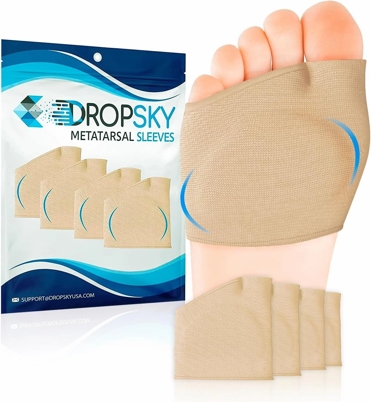 Metatarsal Pads Men Sleeves Inserts with Gel (4-Pack) Ball of Foot Cushions for Women & Men Pain Relief Soft Padding - Sesamoiditis Pads, Metatarsalgia Insoles, Metatarsal Foot Mens (Nude)