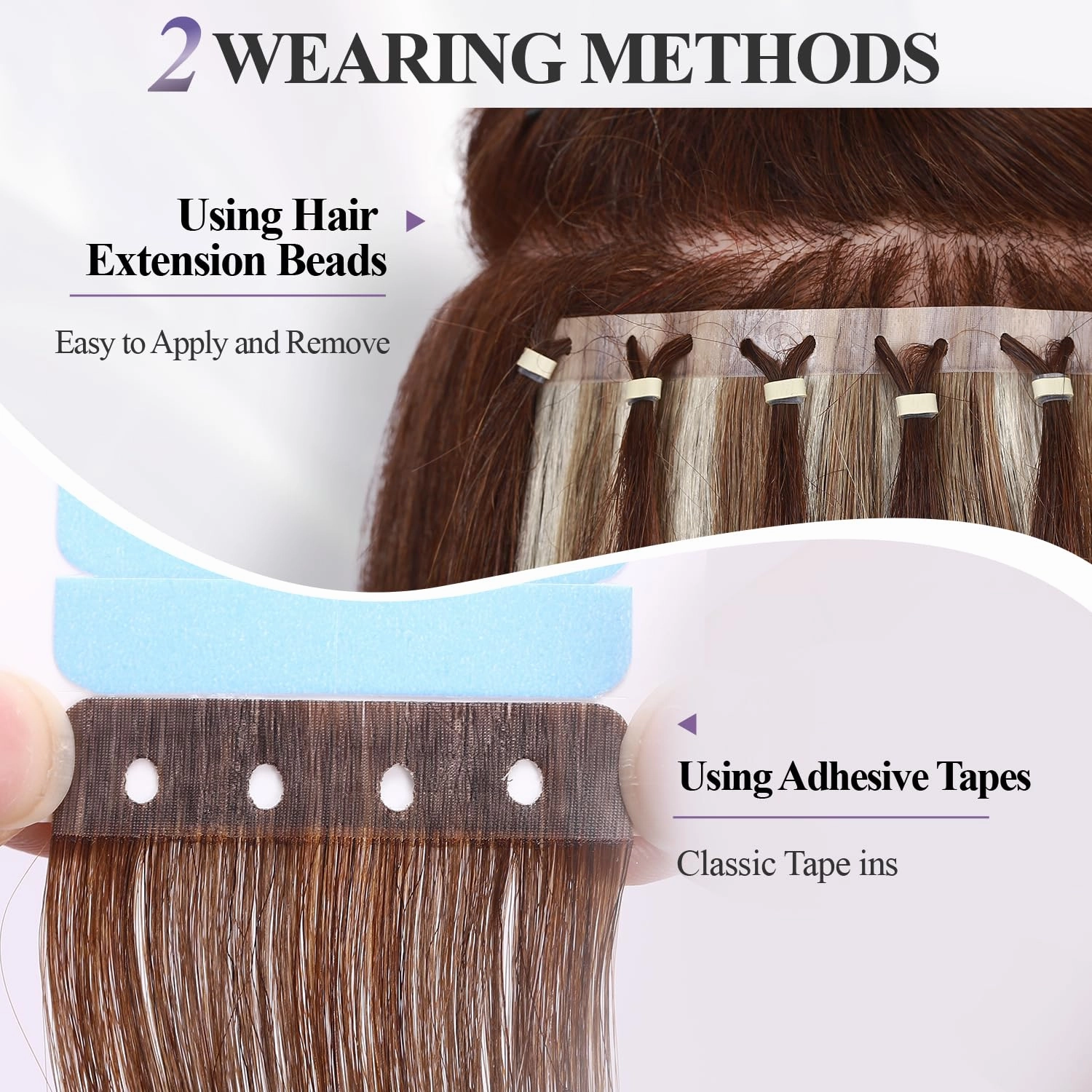 Micro Ring PU Hair Extensions Remy Human Hair Extension with Holes Platinum Blonde Invisible Beaded Weft Hair Extensions Human Hair Tape in wefts Human Hair Extension for Women (35g 4Pcs,16 Inch)