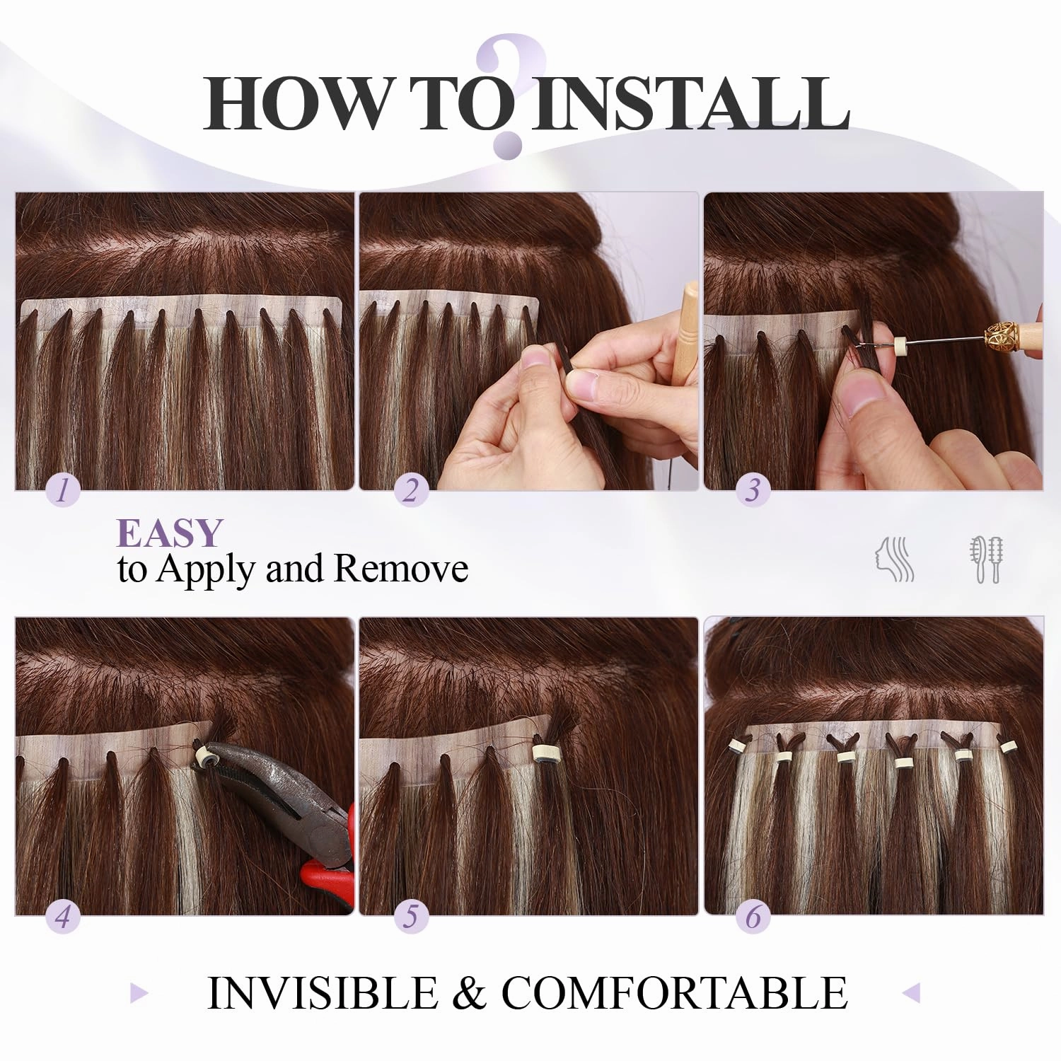 Micro Ring PU Hair Extensions Remy Human Hair Extension with Holes Platinum Blonde Invisible Beaded Weft Hair Extensions Human Hair Tape in wefts Human Hair Extension for Women (35g 4Pcs,16 Inch)