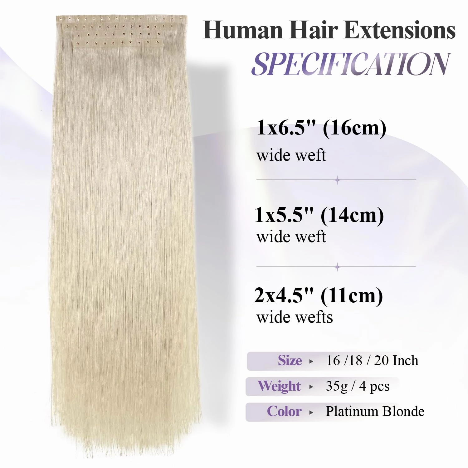 Micro Ring PU Hair Extensions Remy Human Hair Extension with Holes Platinum Blonde Invisible Beaded Weft Hair Extensions Human Hair Tape in wefts Human Hair Extension for Women (35g 4Pcs,16 Inch)