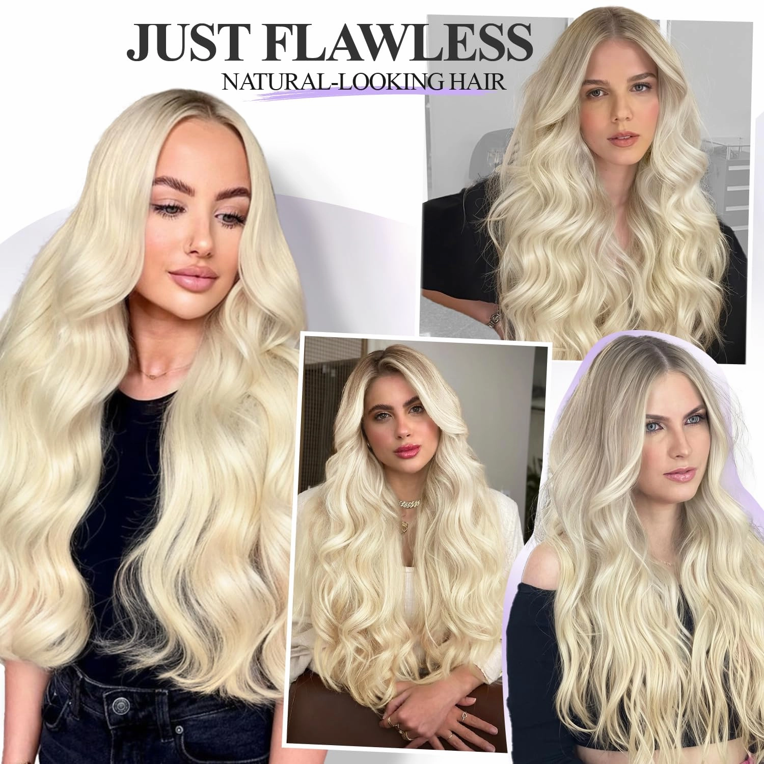 Micro Ring PU Hair Extensions Remy Human Hair Extension with Holes Platinum Blonde Invisible Beaded Weft Hair Extensions Human Hair Tape in wefts Human Hair Extension for Women (35g 4Pcs,16 Inch)