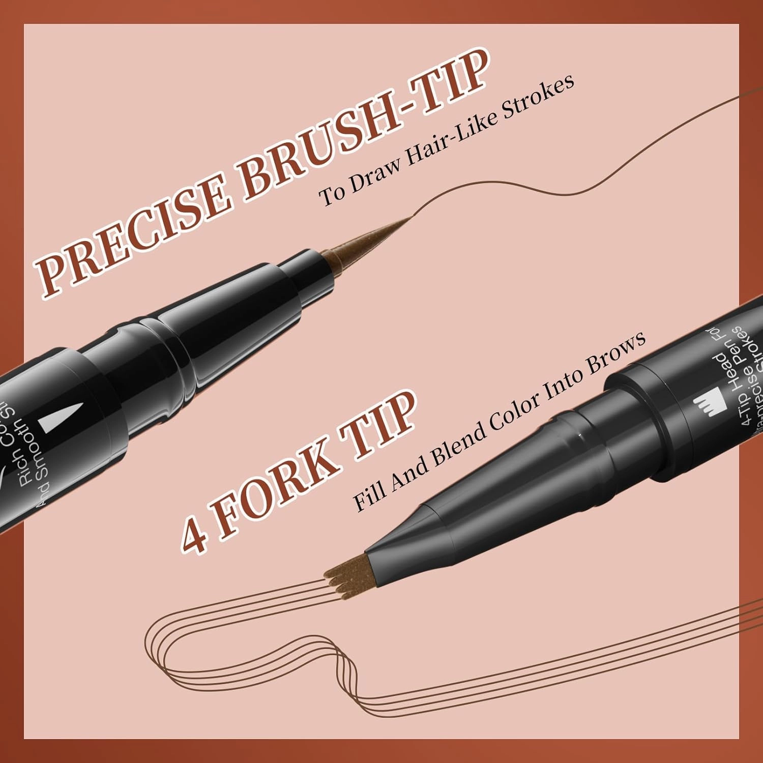 Microblading Eyebrow Pencil, Waterproof Eyebrow Pen, 2-in-1 Dual-Ended Eyebrow Pencil for Women with 4-Fork-Tip & Precise Brush-Tip, Natural Makeup Fine Stroke, Last All-Day (Black)