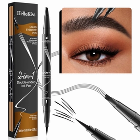 Microblading Eyebrow Pencil, Waterproof Eyebrow Pen, 2-in-1 Dual-Ended Eyebrow Pencil for Women with 4-Fork-Tip & Precise Brush-Tip, Natural Makeup Fine Stroke, Last All-Day (Black)
