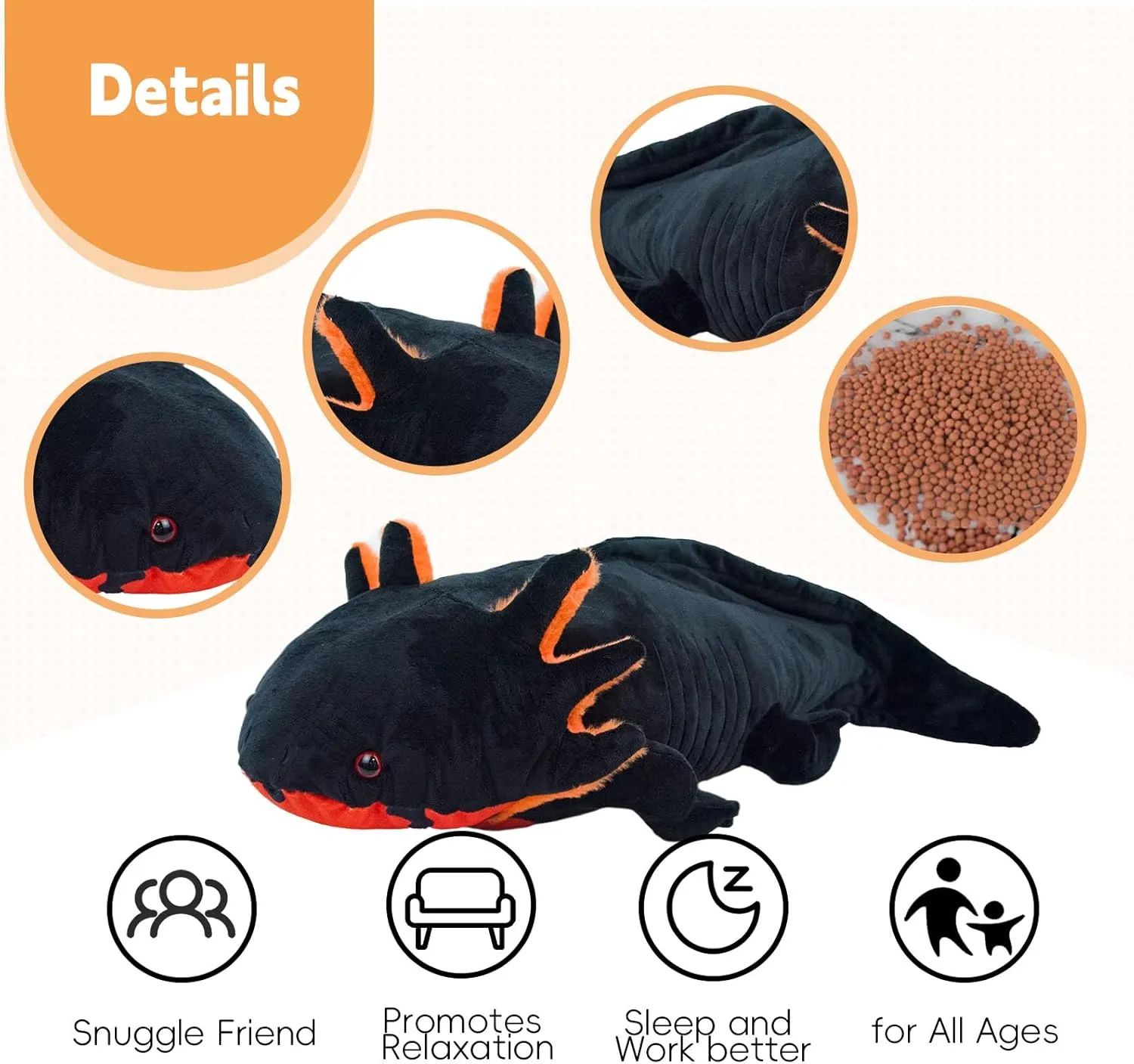 Microwavable Axolotl Weighted Stuffed Animal, 30'' Axolotl Plush Toys, Heatable and Coolable Pad, Microwaveable Plush Pillow Gift for All Ages Stuffed Animals, Black…