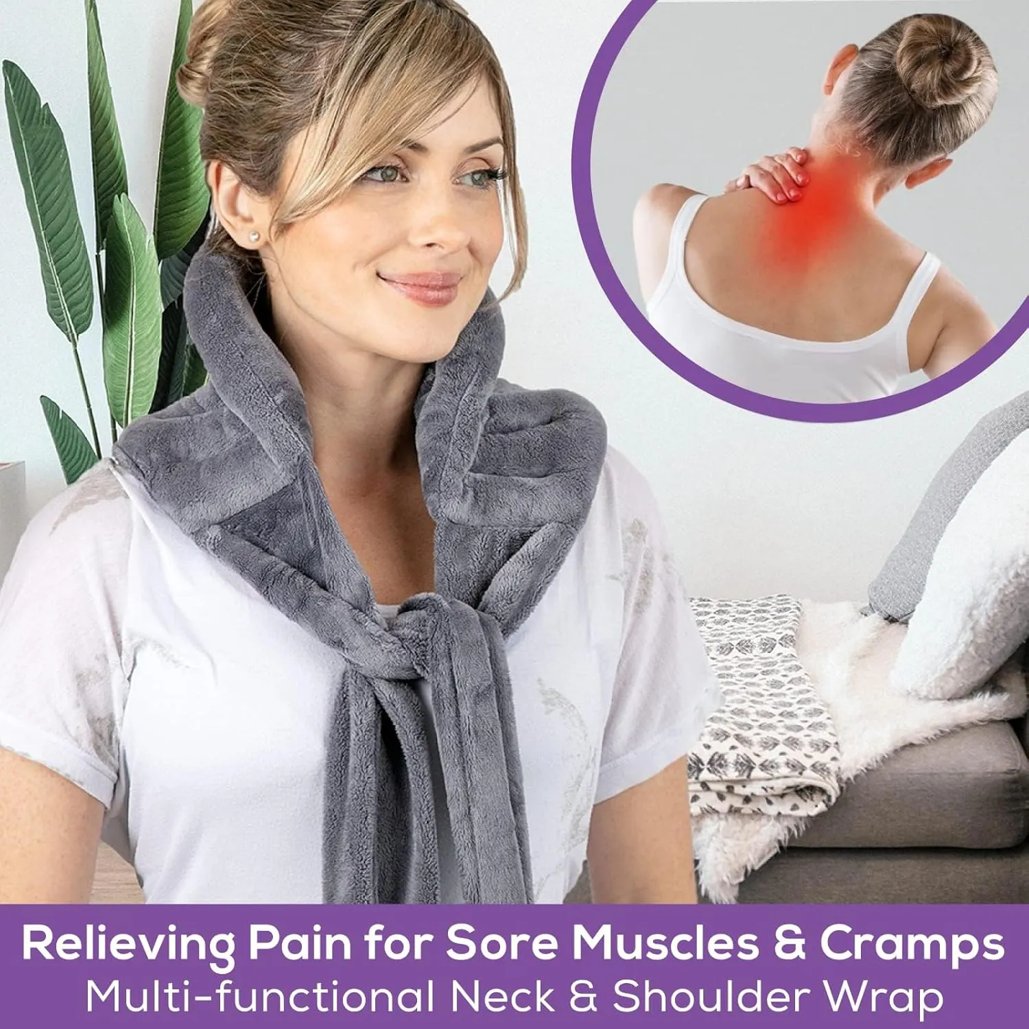 Microwave Heating Pad for Lower Back Pain Relief - Moist Heating Pad for Neck & Shoulders, Cramps, Microwavable Heating Pads 71" Ties, Heat Pack Warm Compress Heat Wrap, Flaxseed Rice Hot Bag (Gray)