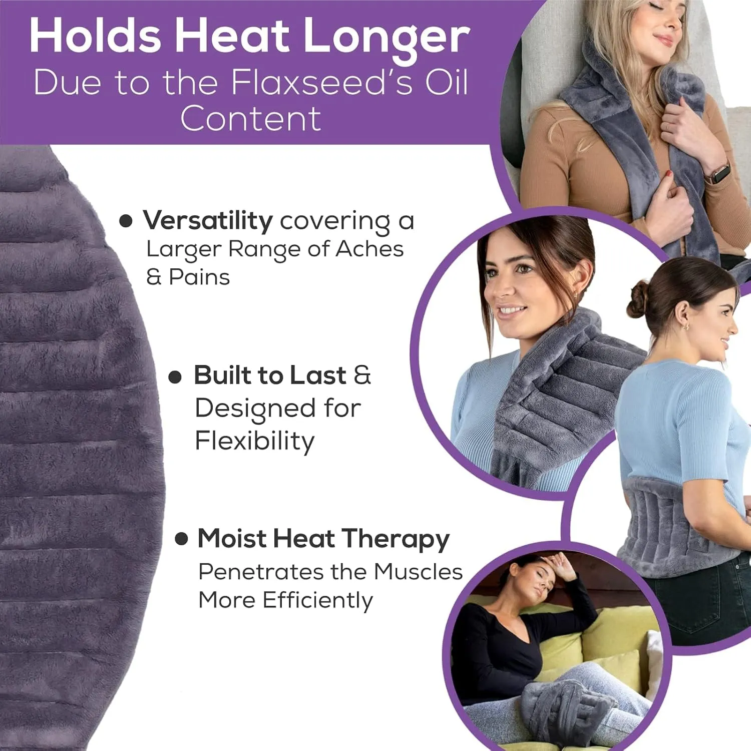 Microwave Heating Pad for Lower Back Pain Relief - Moist Heating Pad for Neck & Shoulders, Cramps, Microwavable Heating Pads 71" Ties, Heat Pack Warm Compress Heat Wrap, Flaxseed Rice Hot Bag (Gray)