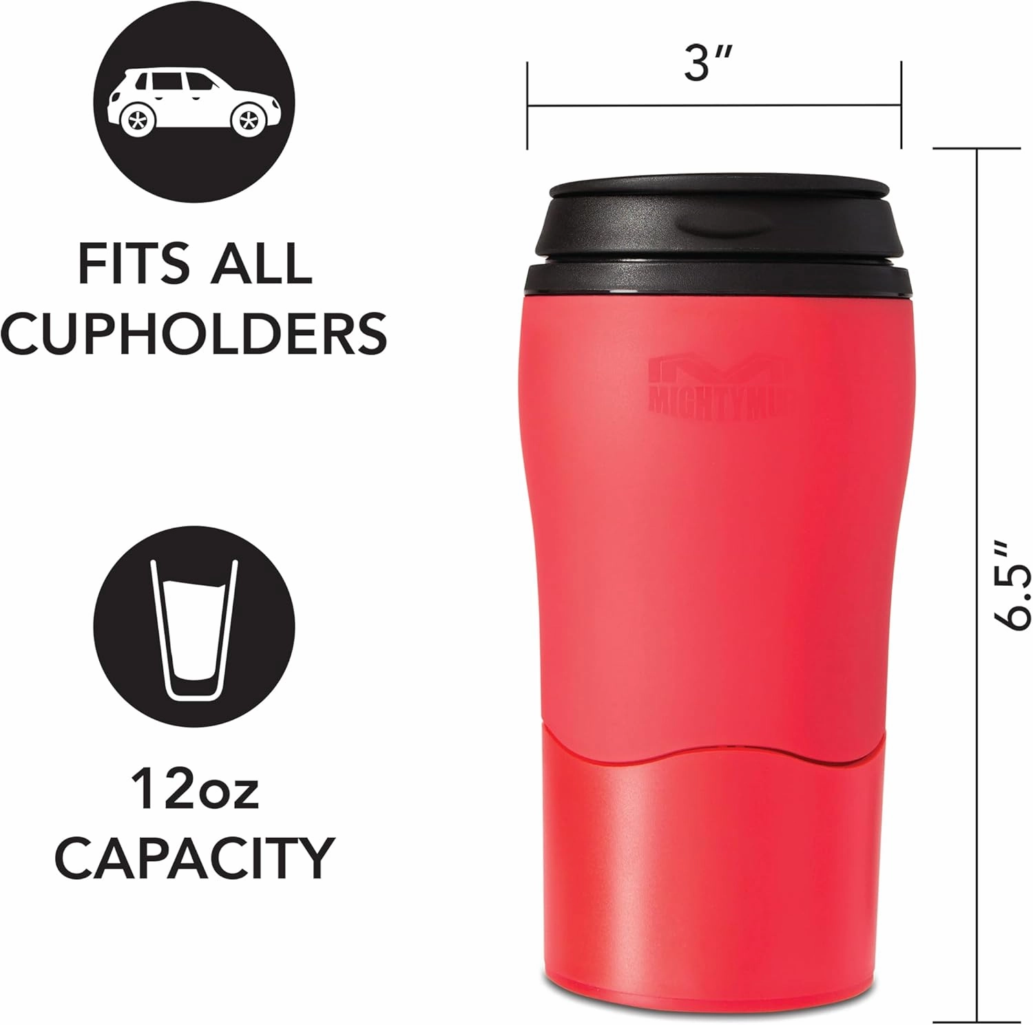 Mighty Mug Plastic Travel Mug, No Spill Double Wall Tumbler, Cold/Hot, Cup-Holder Friendly, Dishwasher Safe, (Red, 12oz)