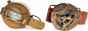 Military Prismatic Compass, 3-Inch Brass Sundial, Steampunk Wrist Design, Gold