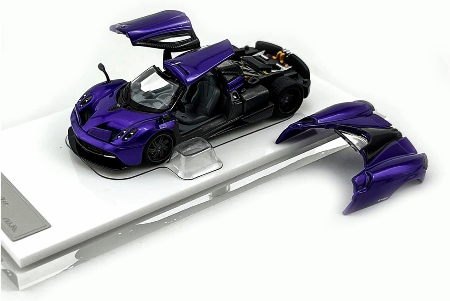 Mini Cars Replica 1:64 for Pagani Fancy Coupe Gullwing Doors and Rear Cover Opening Kitchen Liquor Cabinet Showcase Race Car Birthday Party Decorations(Purple)