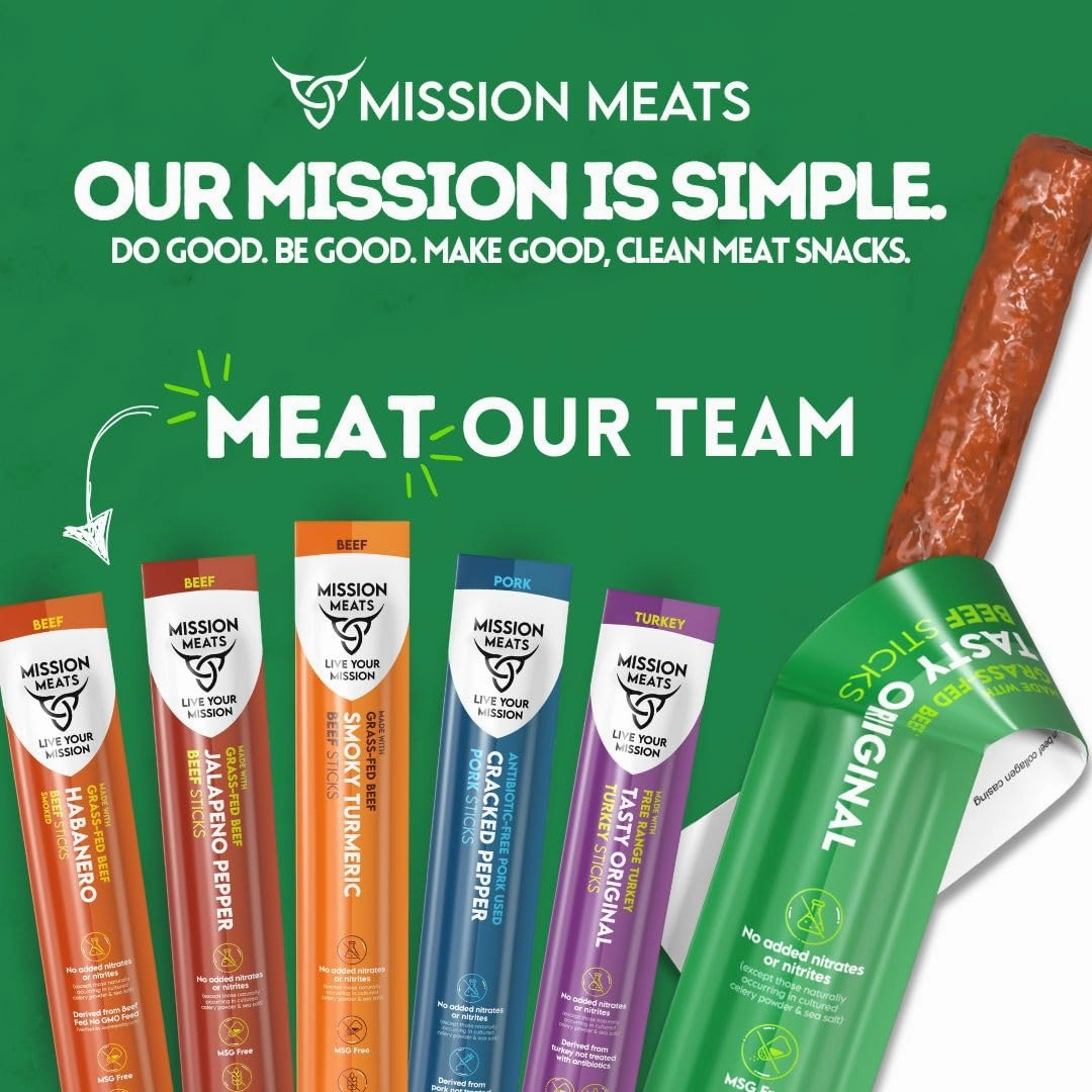 Mission Meats Beef Sticks – 100% Grass Fed & Pasture Raised, Sugar Free, Individually Wrapped Healthy Snacks, Whole 30 & Paleo Friendly, Original 1oz (Pack of 12)